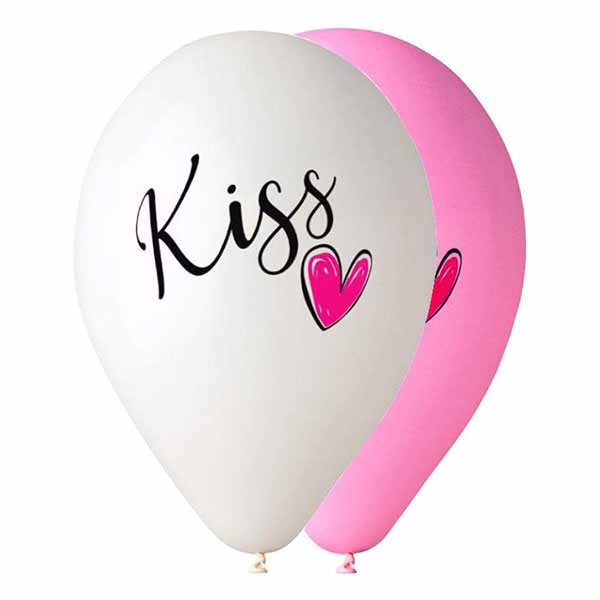 12" Μπαλόνι τυπωμένο Kiss & καρδούλα (25 τεμ)