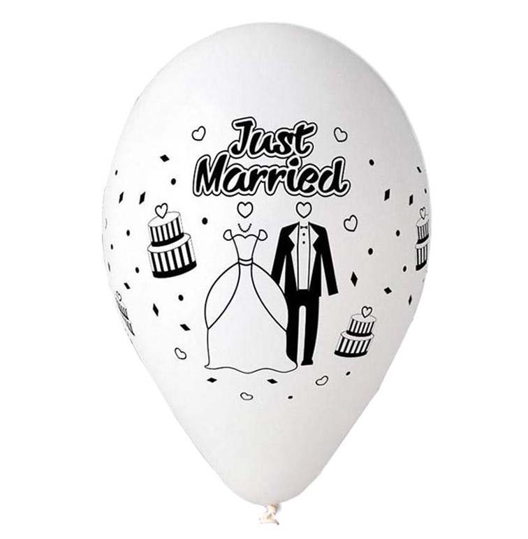 12" Μπαλόνι τυπωμένο λευκό Just Married (25 τεμ)