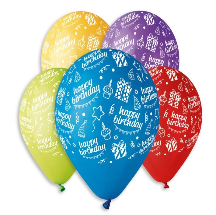 13'' Μπαλόνια Happy Birthday πολύχρωμα (25 τεμ)