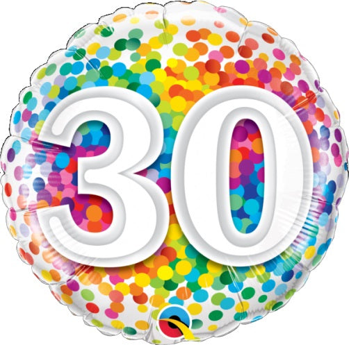 Μπαλόνι Φοιλ 18 Στρογ. Νούμερο 30 Rainbow Confetti