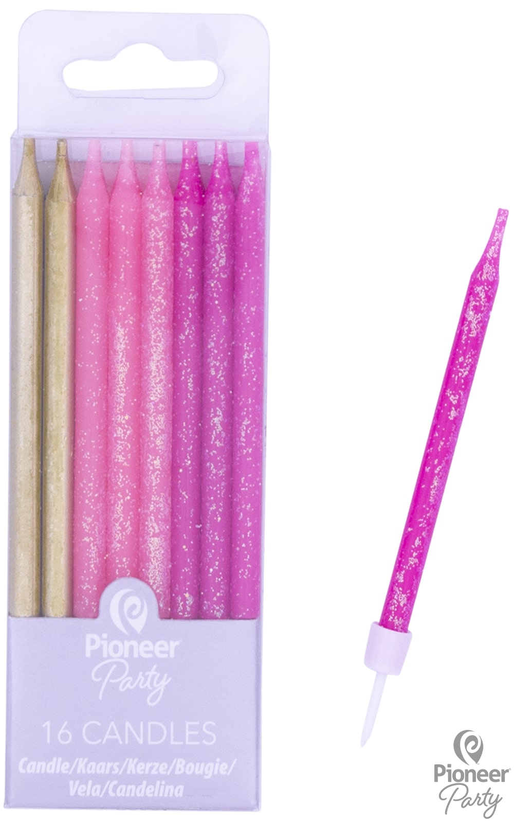 Κεριά Ροζ Φούξια Χρυσό 7.5εκ / 16τεμ
