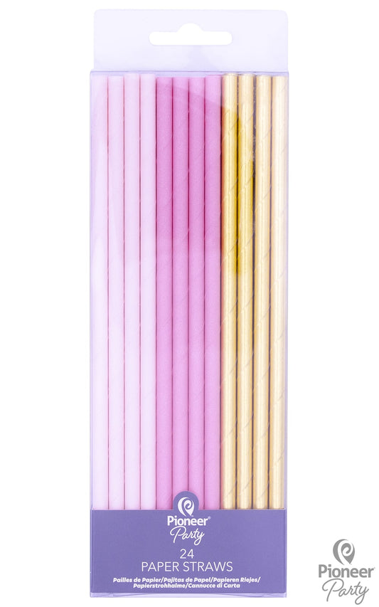 Καλαμάκια Χάρτινα Ροζ & Χρυσό 19 εκ / 24 τεμ