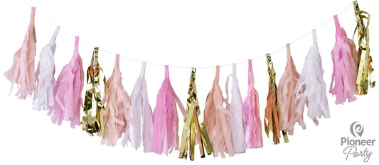 Γιρλάντα Tassel με φούντες Χρυσό/ Λευκό / Ροζ - 2μ
