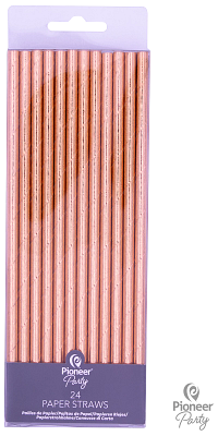 Καλαμάκια Χάρτινα Ροζ Χρυσό 19 εκ / 24 τεμ