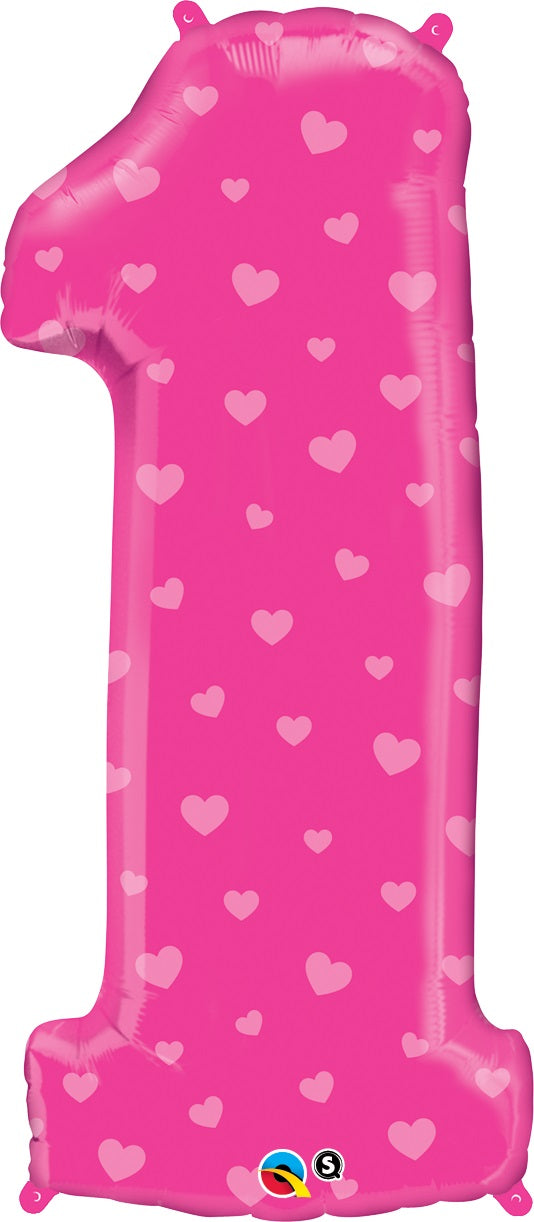 Μπαλόνι Φοιλ Νούμερο 1 Φούξια με Ροζ Καρδιές