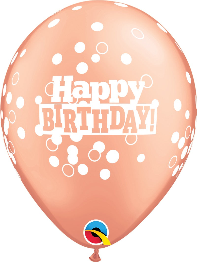 Μπαλόνια Λάτεξ 11 Birthday Confetti Dots Ροζ Χρυσό /25 τεμ