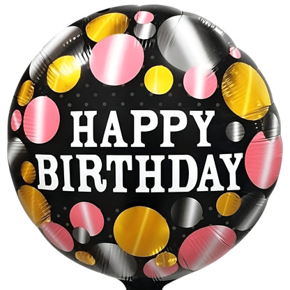 18'' Μαύρο Μπαλόνι Happy Birthday με Κύκλους