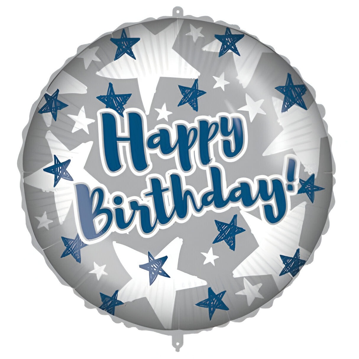 18'' Μπαλόνι Happy Birthday με Αστέρια ασημί/μπλε
