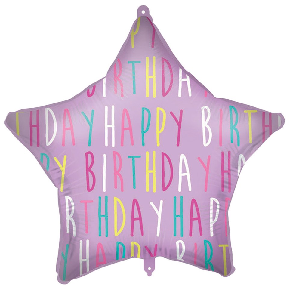 18'' Μπαλόνι Happy Birthday μοβ Αστέρι