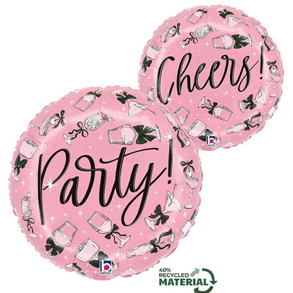 18'' Ροζ Μπαλόνι με φιογκάκια Party- Cheers