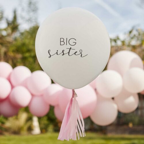 18" Big Sister λευκό Μπαλόνι με ροζ φούντες