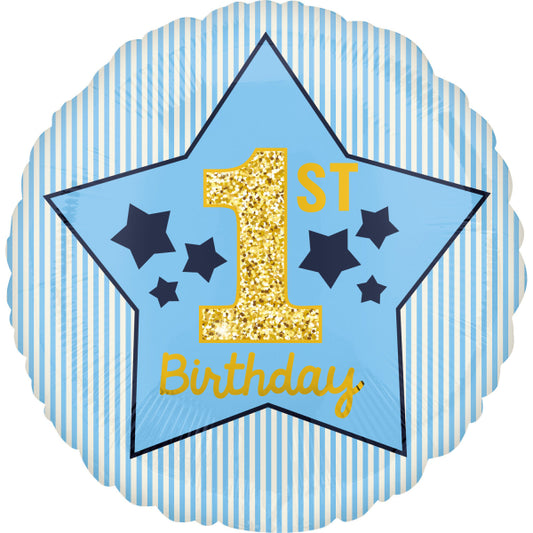 18" Μπαλόνι 1st Birthday Boy αστέρια μπλε & χρυσό