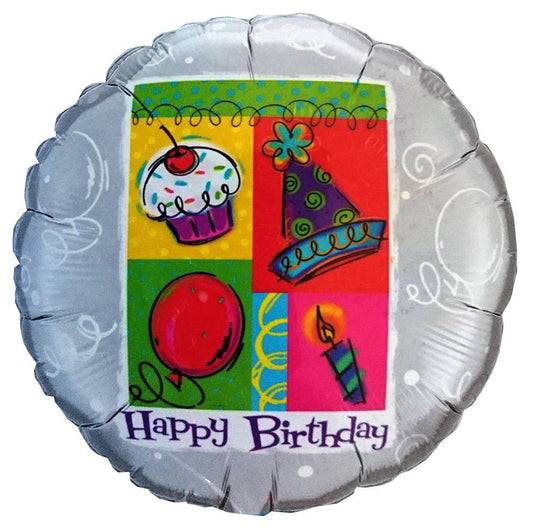 18" Μπαλόνι Ασημί Happy Birthday