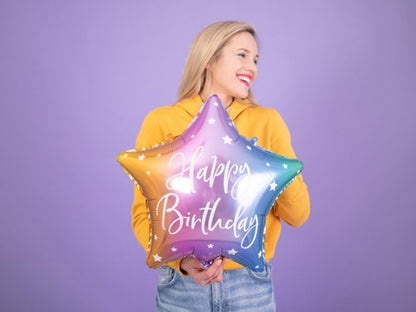 18" Μπαλόνι Αστέρι Happy Birthday Πολύχρωμο