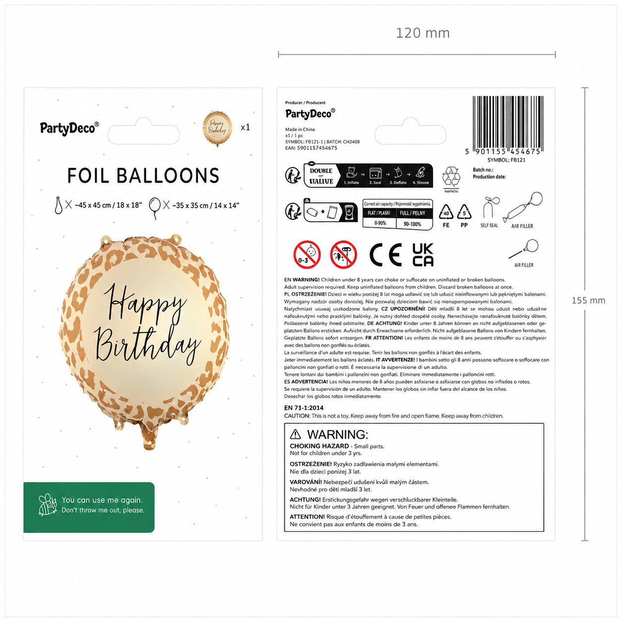 18" Μπαλόνι Foil - Happy Birthday Λεοπάρ
