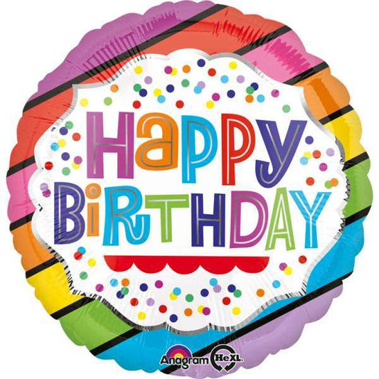 18" Μπαλόνι Happy Birthday λωρίδες & πουά