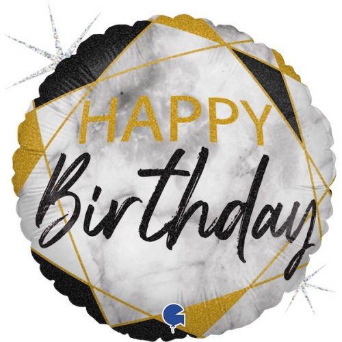 18" Μπαλόνι Happy Birthday Μάρμαρο χρυσό-μαύρο