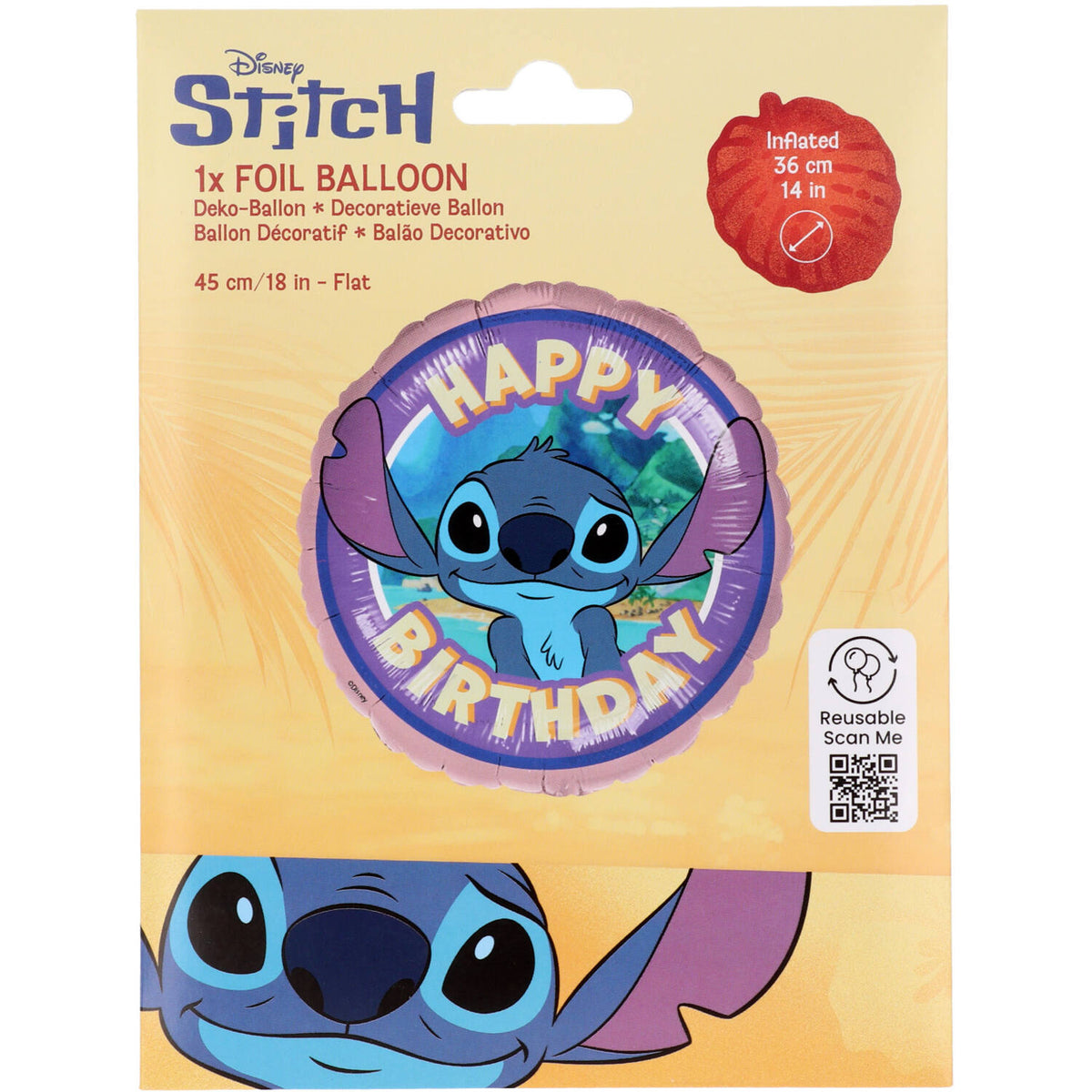 18" Μπαλόνι μοβ Stitch - Happy Birthday