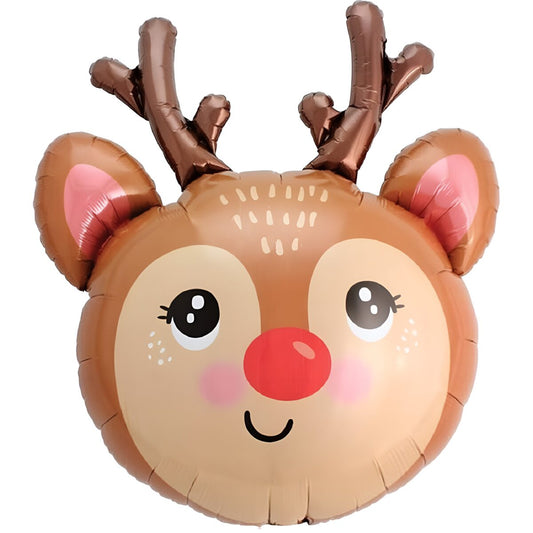 25" Μπαλόνι κεφάλι Ταρανδάκι με κόκκινη μυτούλα