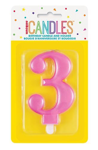 Κερί  3 Μεταλλικό Ροζ / 8 εκ.