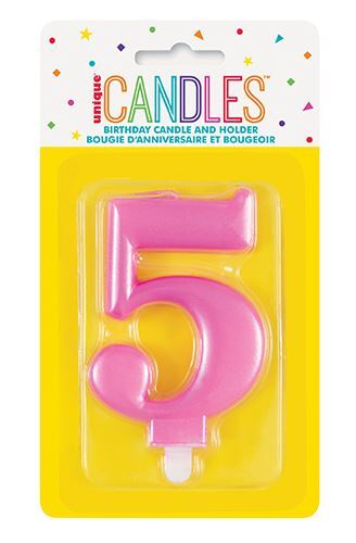 Κερί  5 Μεταλλικό Ροζ / 8 εκ.