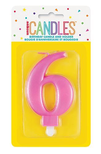 Κερί  6 Μεταλλικό Ροζ / 8 εκ.