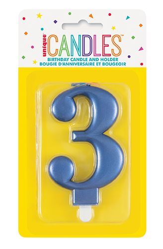 Κερί  3 Μεταλλικό Μπλε / 8 εκ.