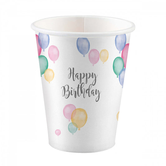 Ποτήρια χαρτ. 250ml Happy Birthday Pastel /8 τεμ