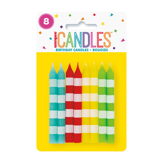 Κεριά Happy Birthday ριγέ Ασορτί / 8 τεμ.