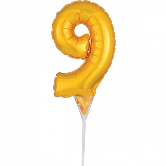 Μπαλόνι Φοιλ Μικρό Cake Pick Number '9' Χρυσό 15 εκ