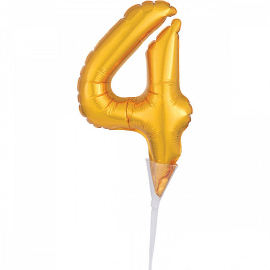 Μπαλόνι Φοιλ Μικρό Cake Pick Number '4' Χρυσό 15 εκ