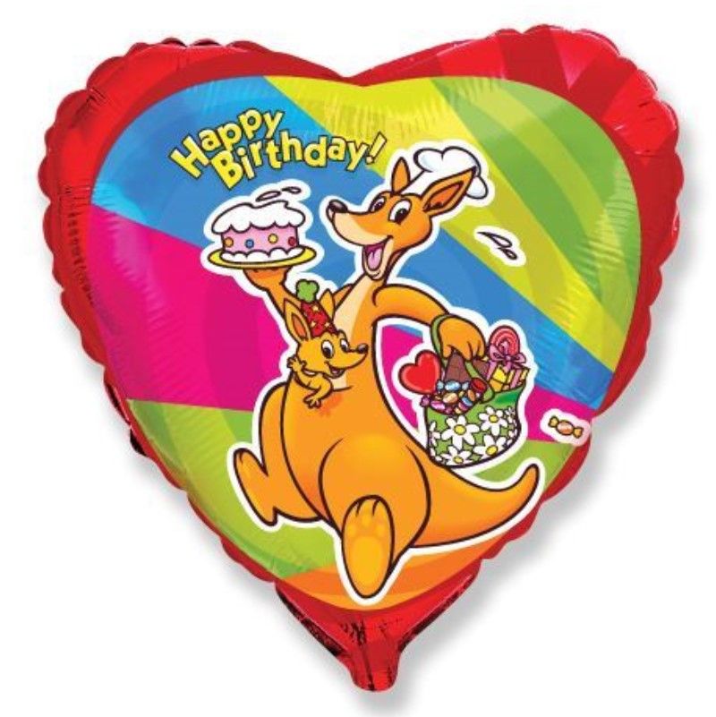 Μπαλόνι Φοιλ 18 Καρδιά Happy Birthday με Καγκουρό/ 46 εκ