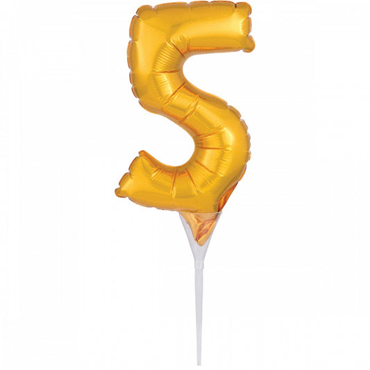 Μπαλόνι Φοιλ Μικρό Cake Pick Number '5' Χρυσό 15 εκ