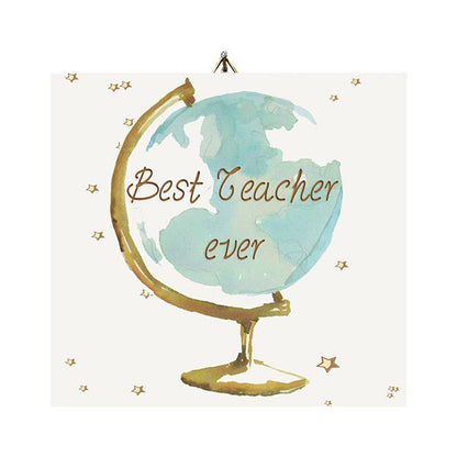 Ξύλινο καδράκι Best teacher ever Υδρόγειος σφαίρα