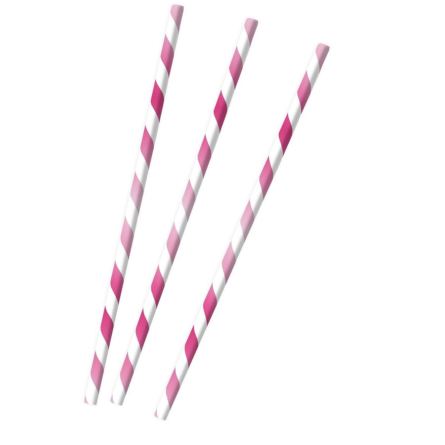 Καλαμάκια Χάρτινα Ριγέ Ροζ Hot Pink /12 τεμ