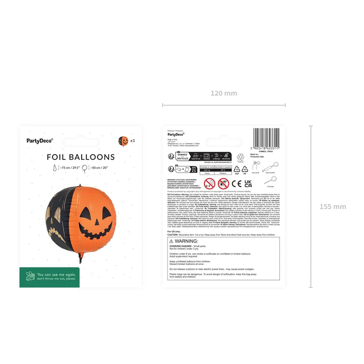 20" Μπαλόνι Σφαίρα Halloween - Τρομακτική Κολοκύθα