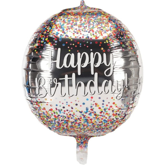 22" Μπαλόνι Ασημί Happy Birthday κομφετί