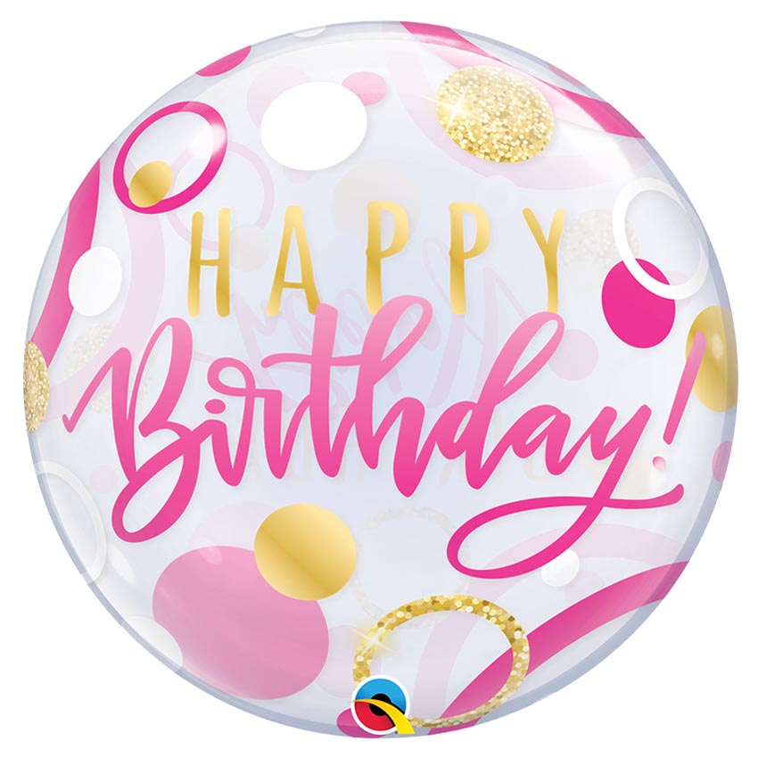 22" Μπαλόνι Bubble Happy Birthday ροζ-χρυσό