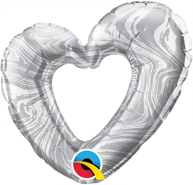 Μπαλόνι φοιλ Μίνι 14 Καρδιά Ασημί Open Marble Heart Silver / 36 εκ