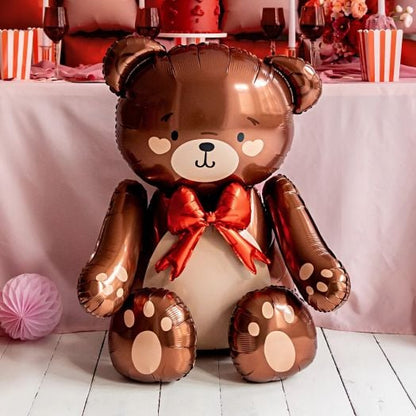 Standing Μπαλόνι Καθιστό Αρκουδάκι με κόκκινο φιόγκο