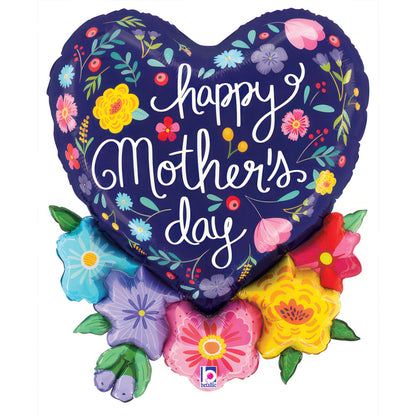 28" Μπαλόνι Καρδιά Mother's Day μπλε φλοράλ