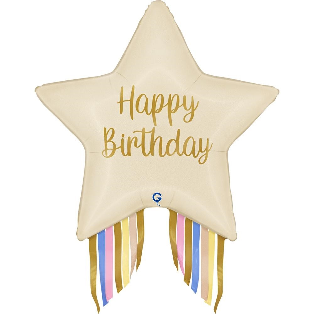 29'' Μπαλόνι κρεμ Αστέρι Birthday με streamers