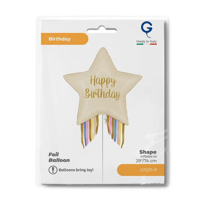 29'' Μπαλόνι κρεμ Αστέρι Birthday με streamers