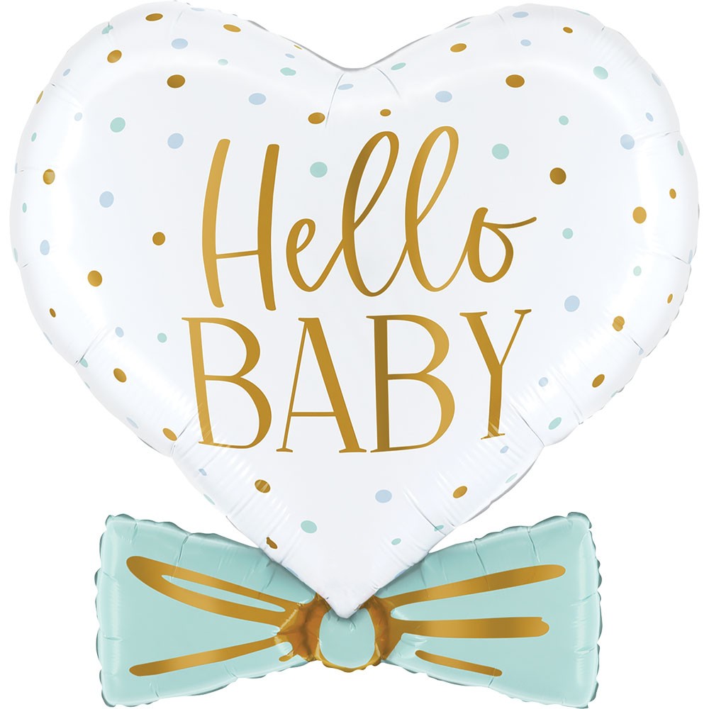 29" Μπαλόνι Καρδιά με Γαλάζιο Φιόγκο - Hello Baby