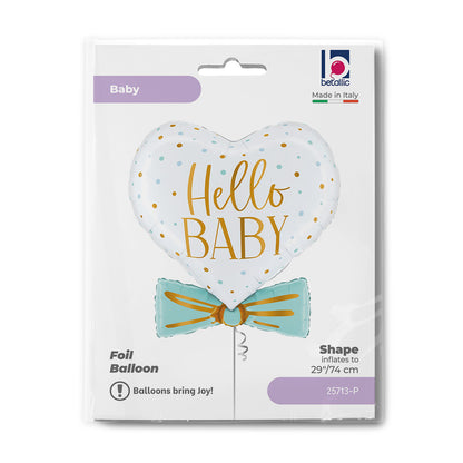 29" Μπαλόνι Καρδιά με Γαλάζιο Φιόγκο - Hello Baby