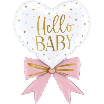 30" Μπαλόνι Καρδιά με Ροζ Φιόγκο - Hello Baby