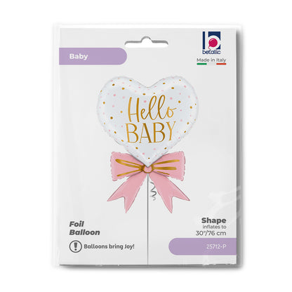30" Μπαλόνι Καρδιά με Ροζ Φιόγκο - Hello Baby