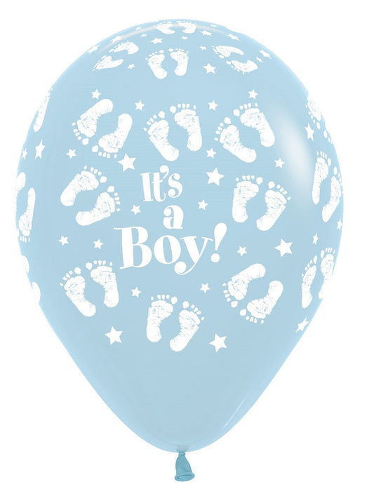 Μπαλόνια Λάτεξ 12 Its A Boy Footprint all Around Σιέλ  / 25 τεμ