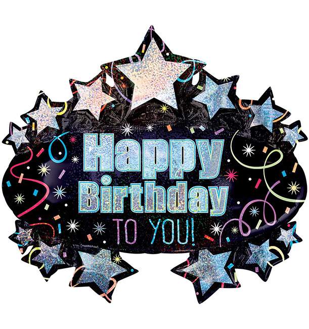 31" Μπαλόνι αστέρια Happy birthday που ιριδίζει