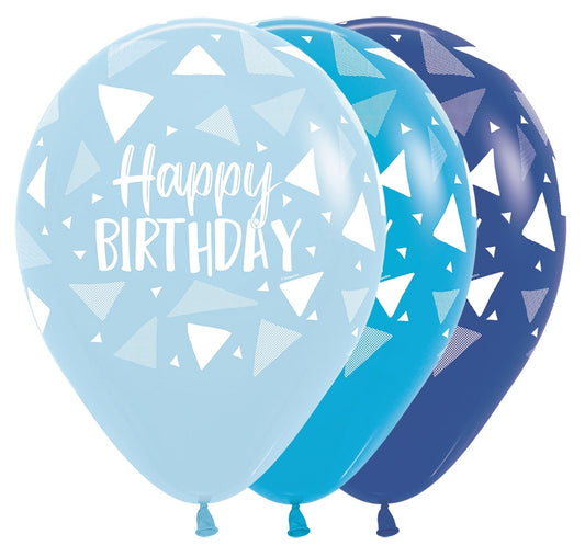Μπαλόνια Λάτεξ  Happy Birthday - Triangles Blue Assortment - 25 τμχ